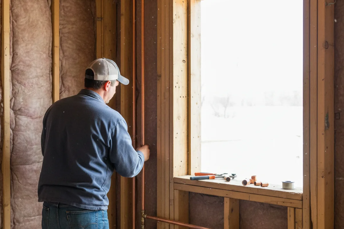 Licensed plumber running new copper supply lines in a Merkel home