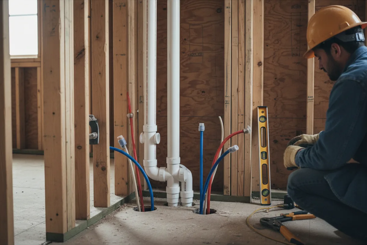 Drain and supply rough-in during Garbage Disposal Repair in Merkel