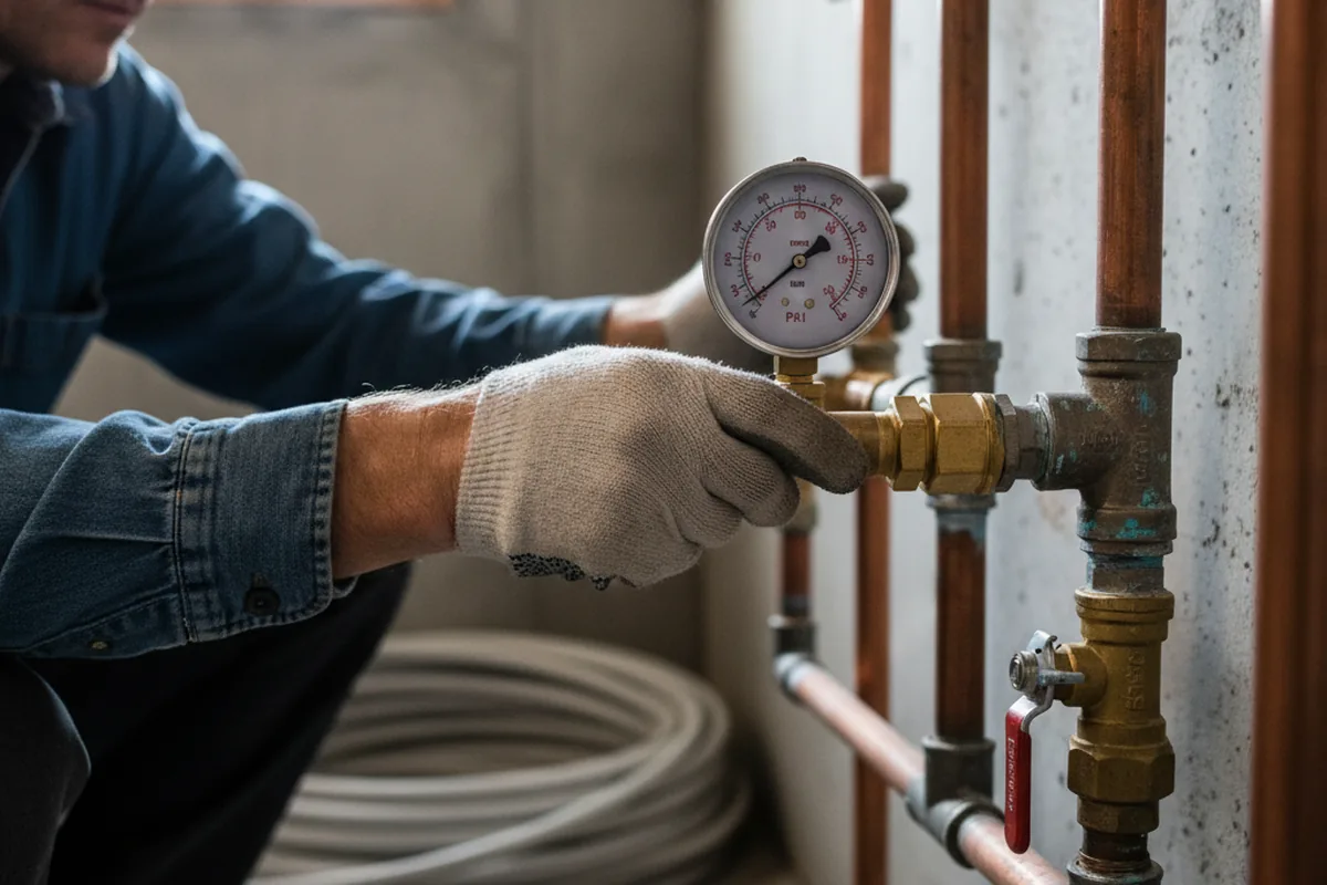 Pressure testing a repaired line during Water Line Repair in Merkel